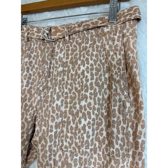 Anthropologie Pilcro Wanderer Belt Utility Pant Tan Animal Print Linen Blend 28 - Picture 5 of 14